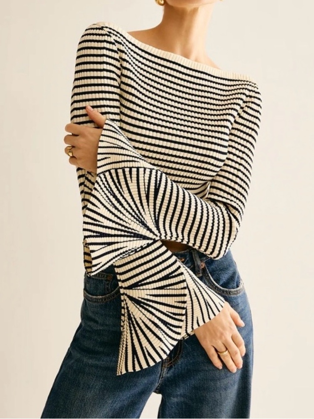 A.L.C NWT Striped Bell Sleeve Aster Knit Top $395